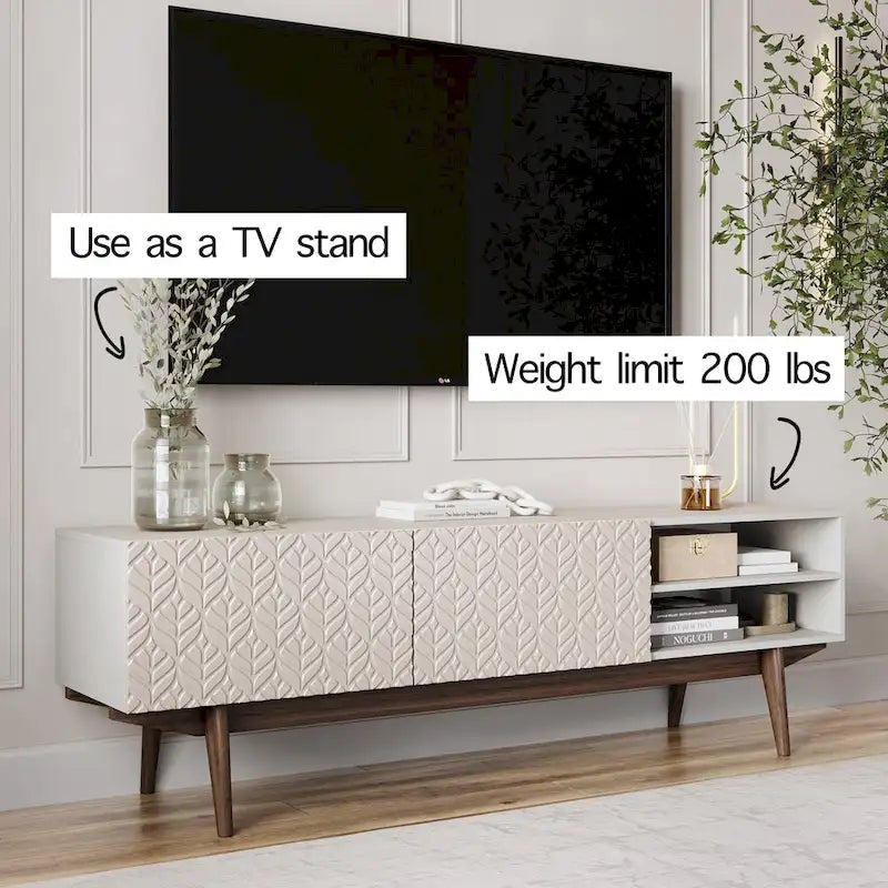 TV Stand Console Fits TV's up to 65 in with Wood Legs
