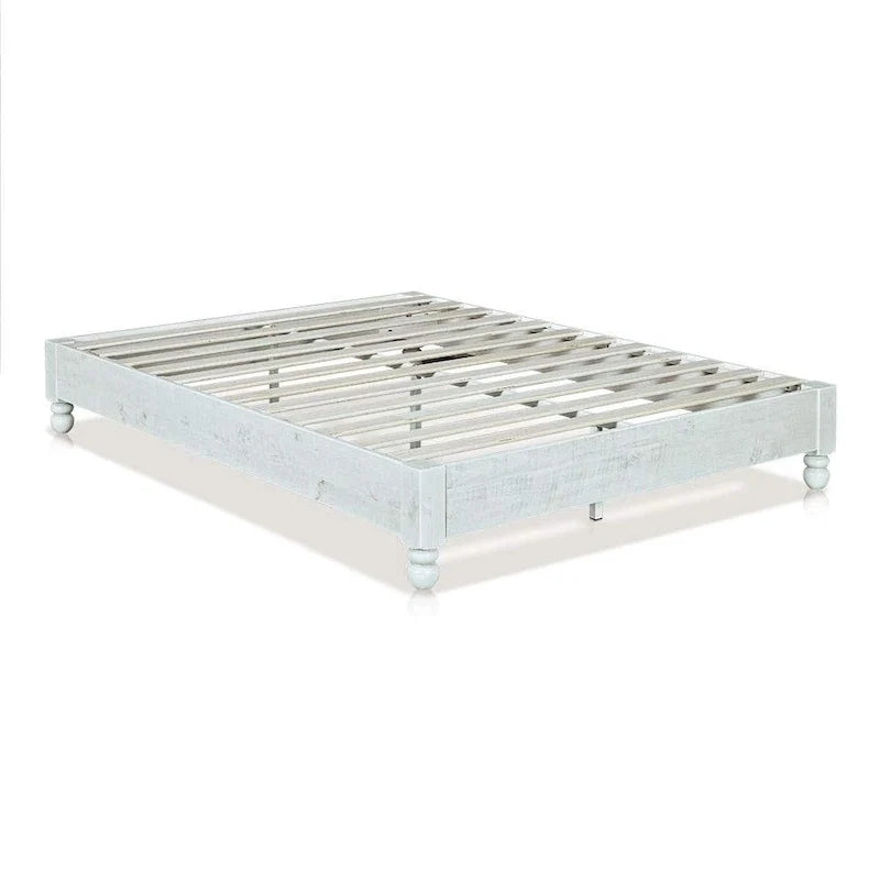 Solid Wood Platform Bed Frame Rustic Style ,Mattress Foundation, White Washed Finish