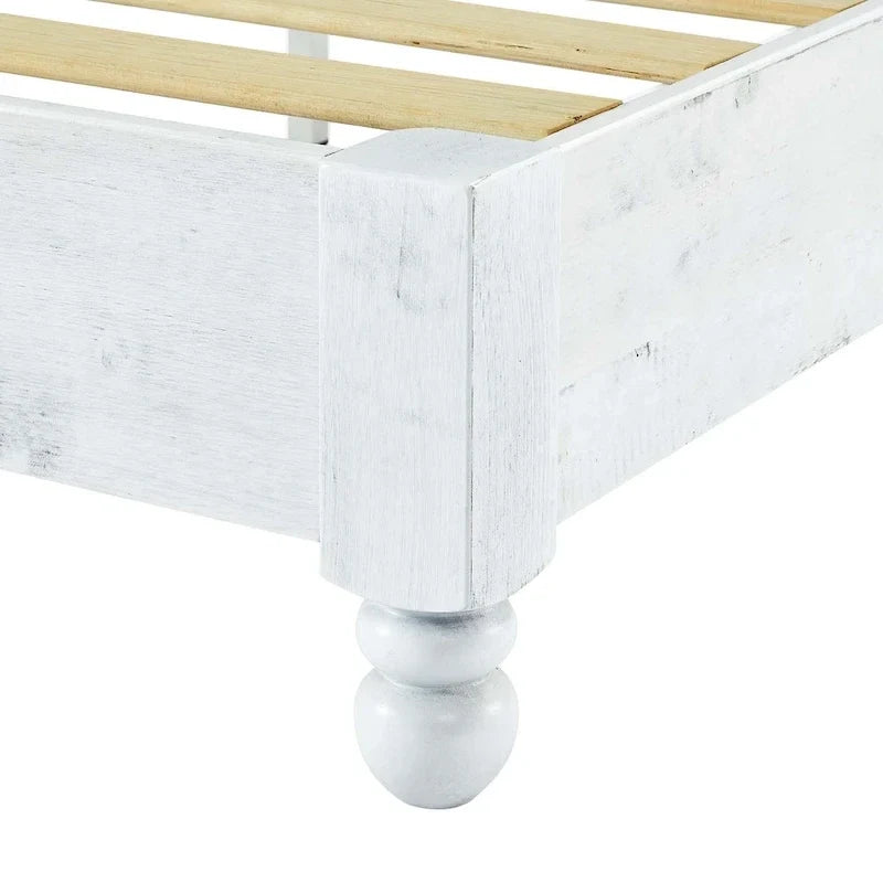 Solid Wood Platform Bed Frame Rustic Style ,Mattress Foundation, White Washed Finish
