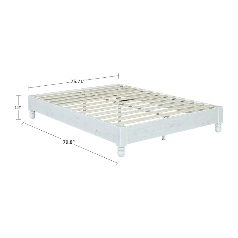 Solid Wood Platform Bed Frame Rustic Style ,Mattress Foundation, White Washed Finish