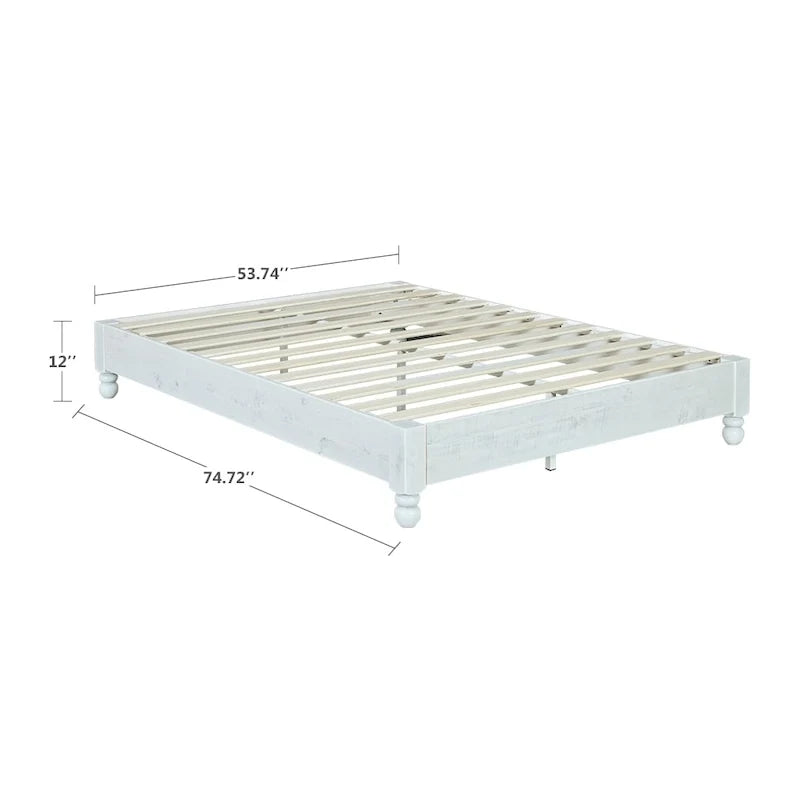 Solid Wood Platform Bed Frame Rustic Style ,Mattress Foundation, White Washed Finish