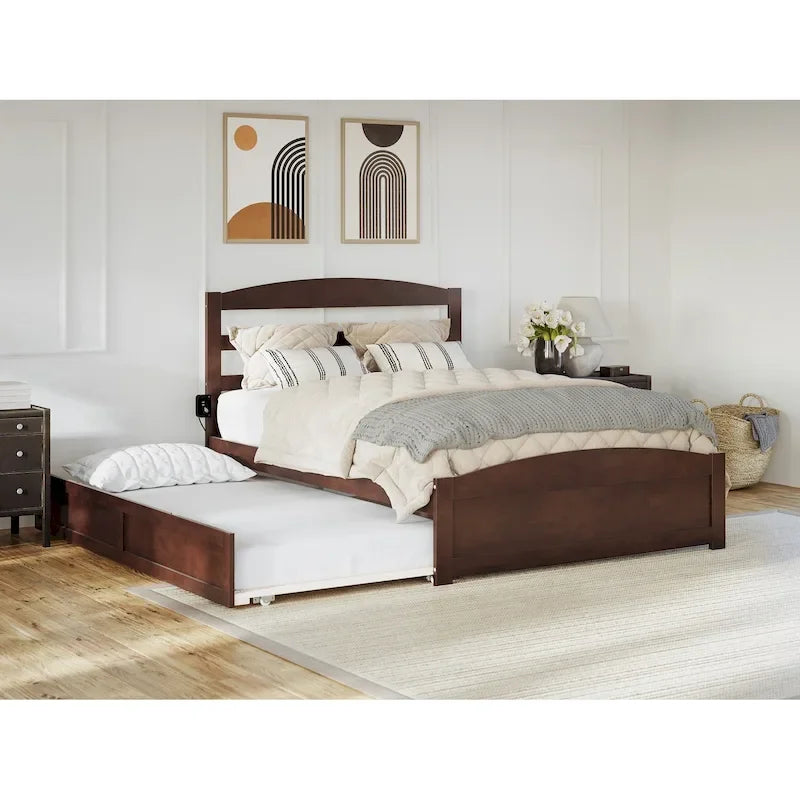Letto a piattaforma in legno massello con pediera e letto estraibile singolo XL