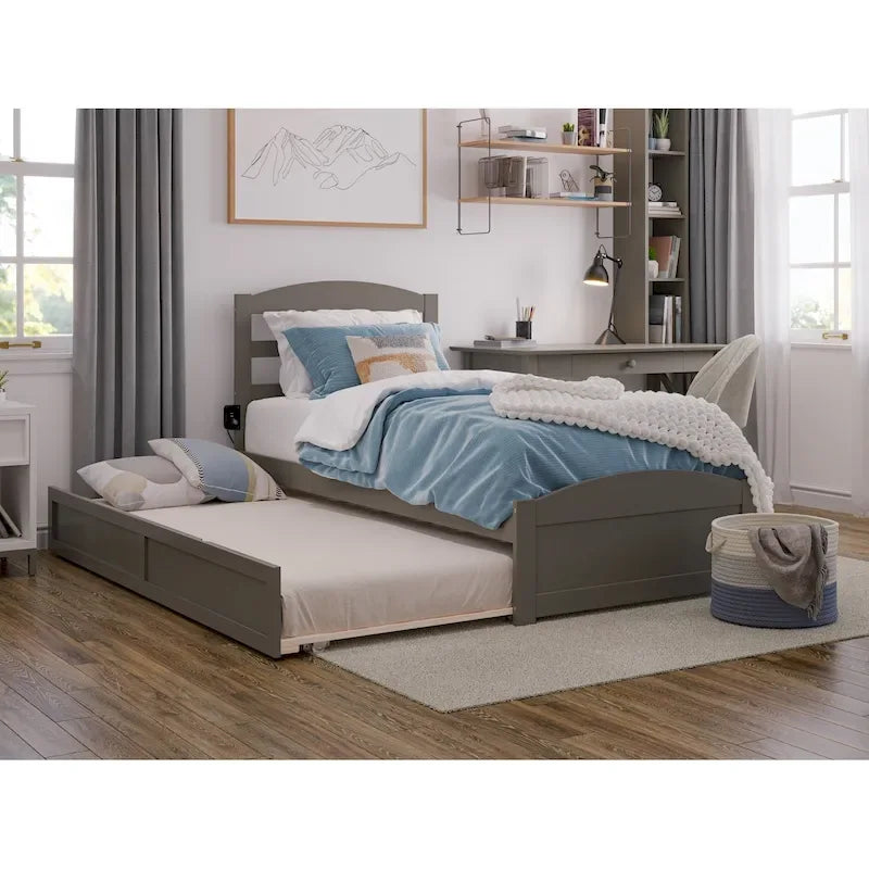 Letto a piattaforma in legno massello con pediera e letto estraibile singolo XL