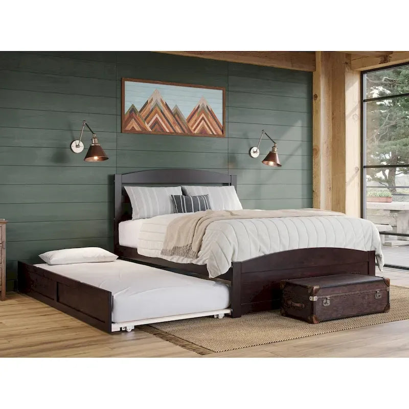Letto a piattaforma in legno massello con pediera e letto estraibile singolo XL