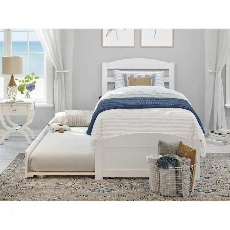 Solid Wood Platform Bed with Footboard and Twin XL Trundle