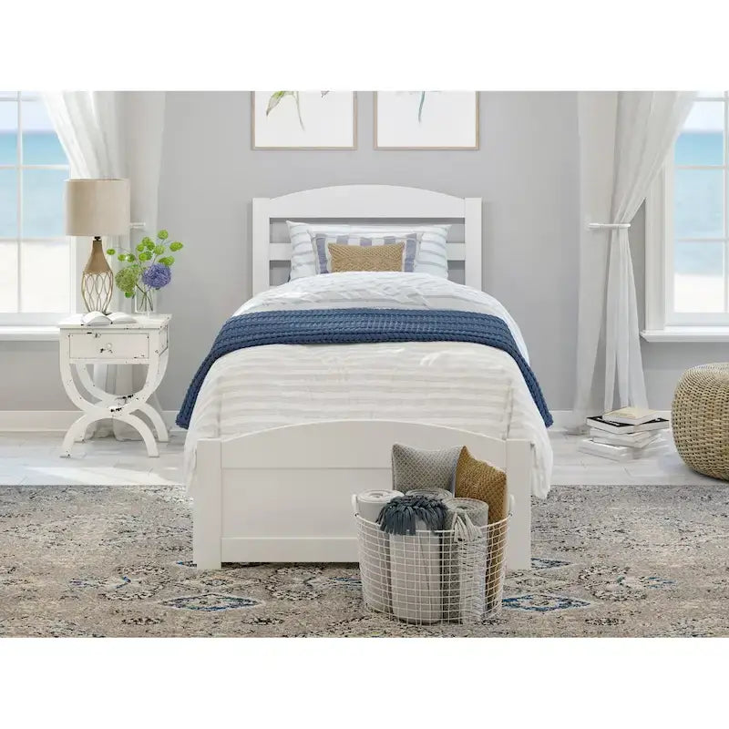 Solid Wood Platform Bed with Footboard and Twin XL Trundle