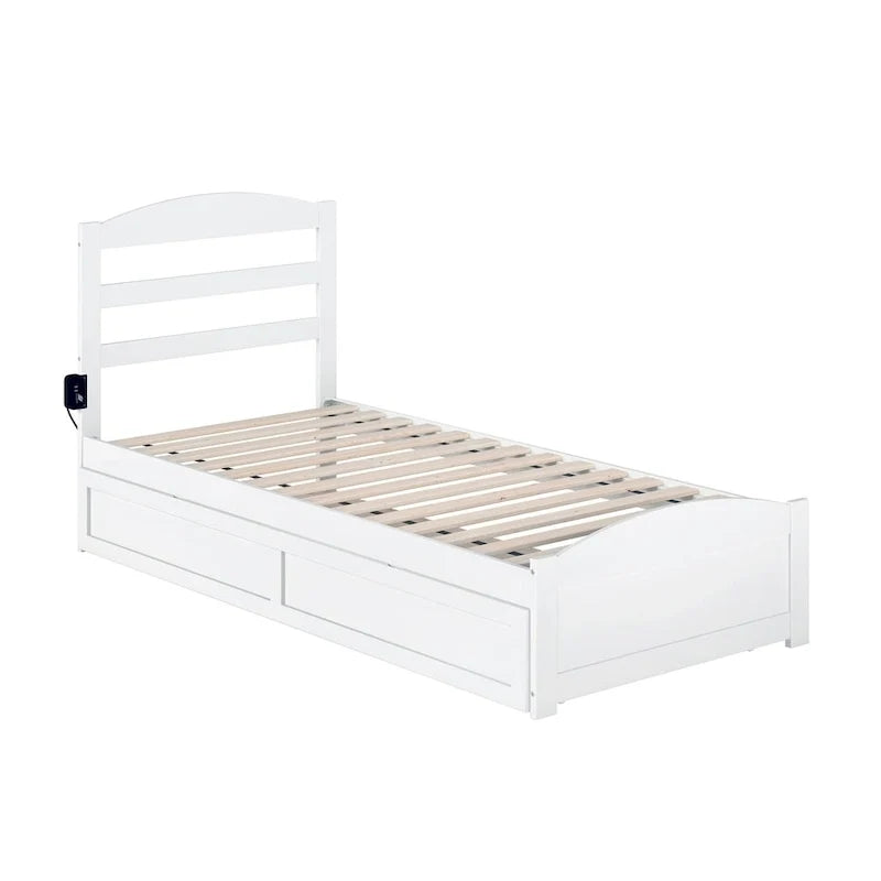 Solid Wood Platform Bed with Footboard and Twin XL Trundle