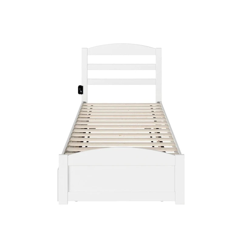 Solid Wood Platform Bed with Footboard and Twin XL Trundle