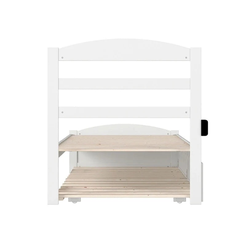 Solid Wood Platform Bed with Footboard and Twin XL Trundle