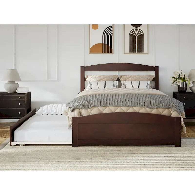 Solid Wood Platform Bed with Footboard and Twin XL Trundle