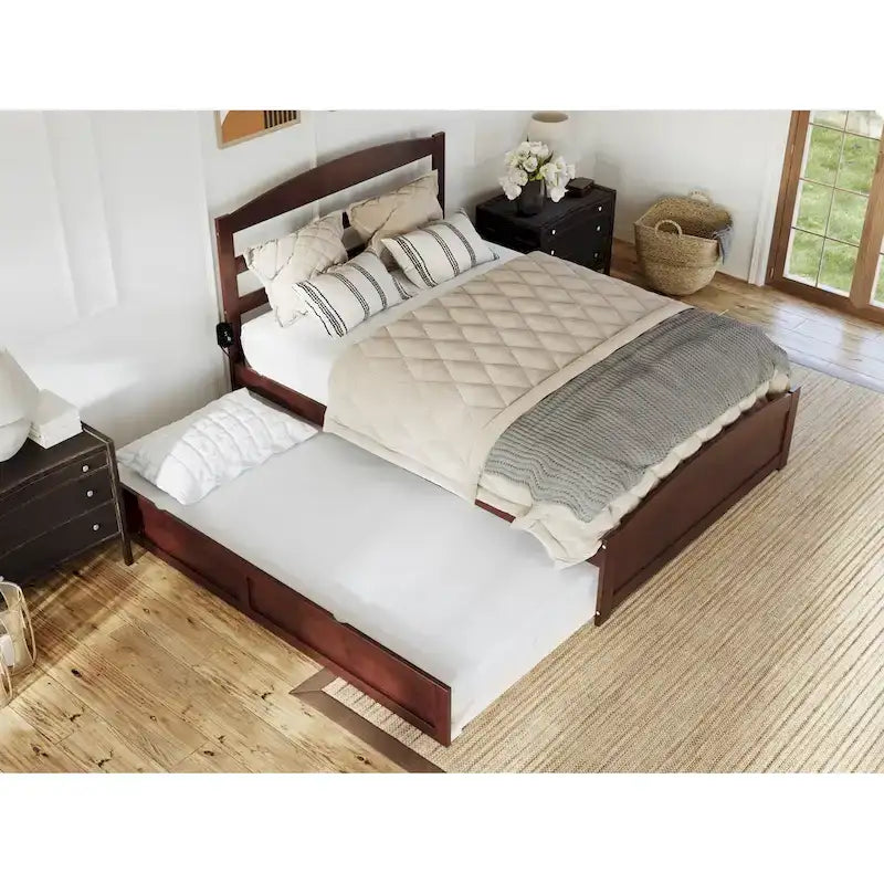Letto a piattaforma in legno massello con pediera e letto estraibile singolo XL