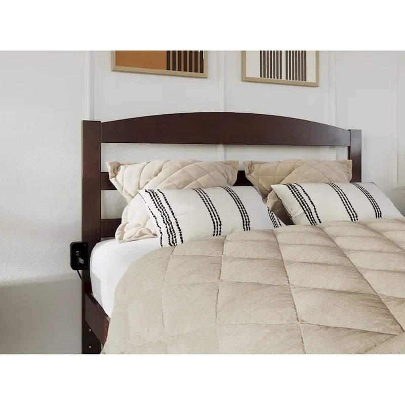 Solid Wood Platform Bed with Footboard and Twin XL Trundle