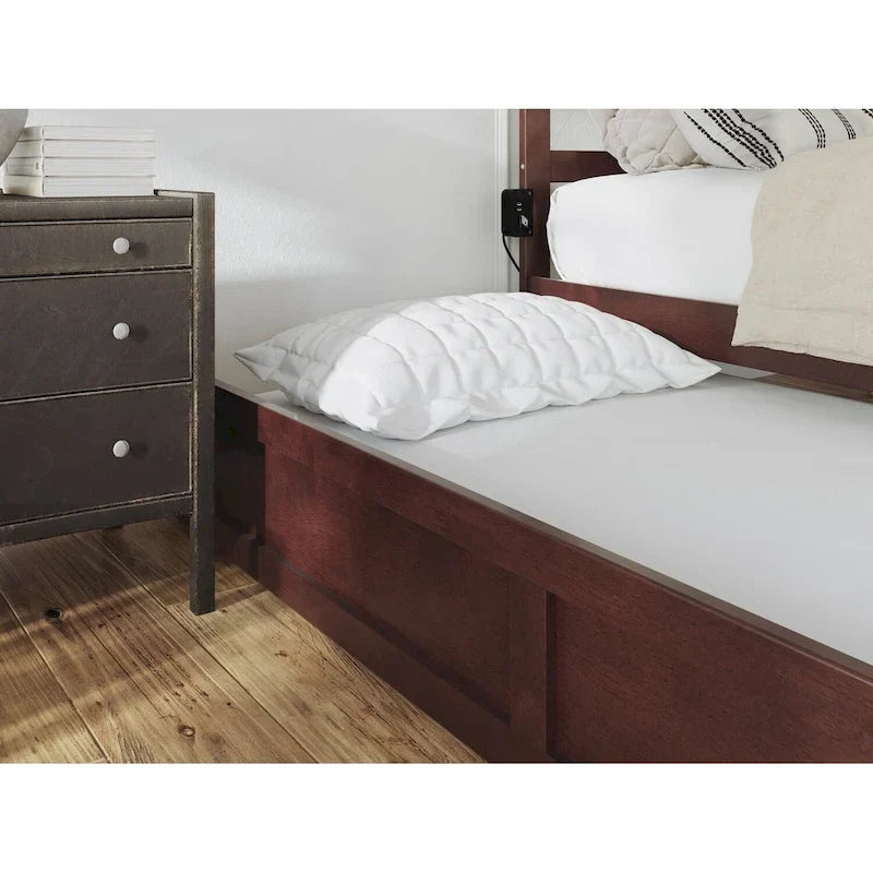 Solid Wood Platform Bed with Footboard and Twin XL Trundle