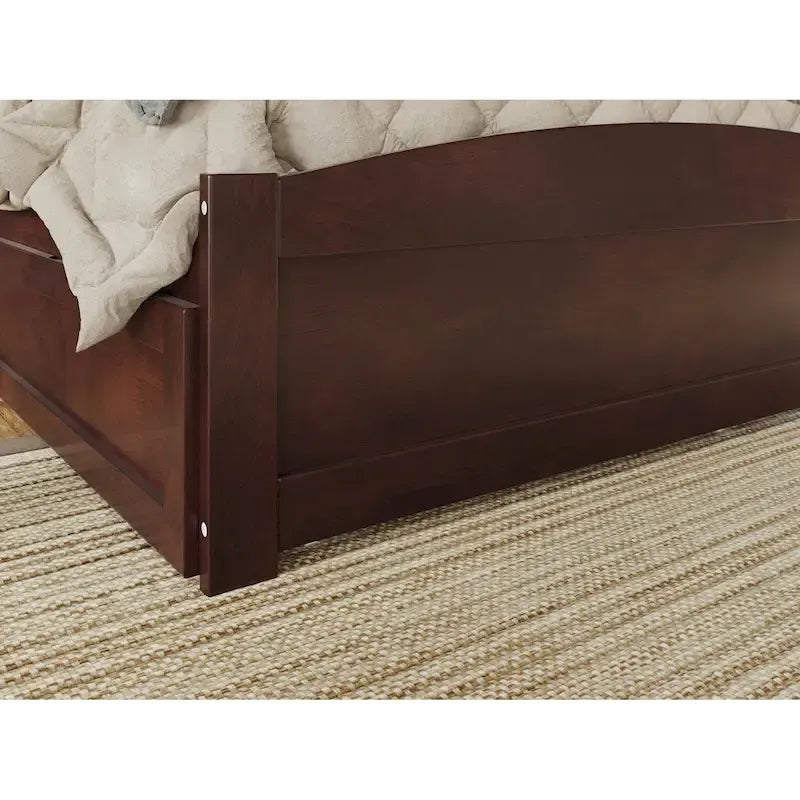 Solid Wood Platform Bed with Footboard and Twin XL Trundle