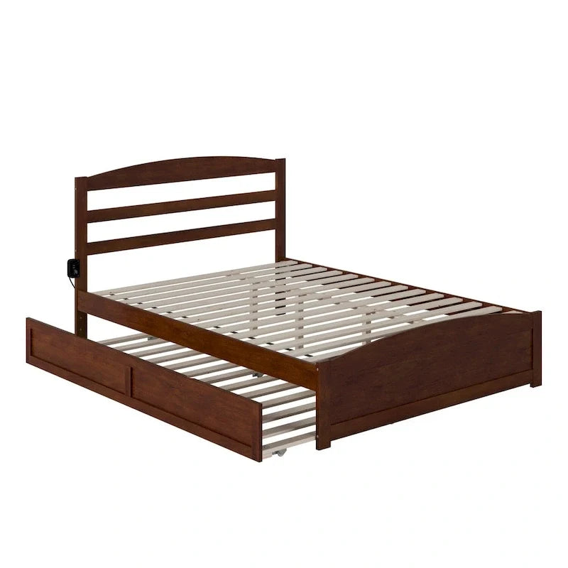 Solid Wood Platform Bed with Footboard and Twin XL Trundle