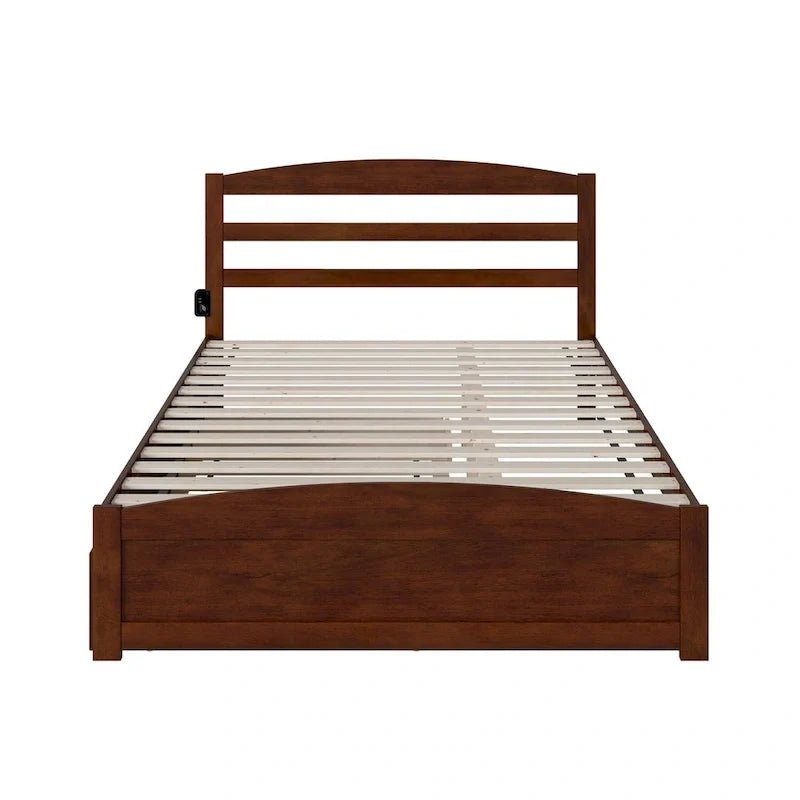 Solid Wood Platform Bed with Footboard and Twin XL Trundle