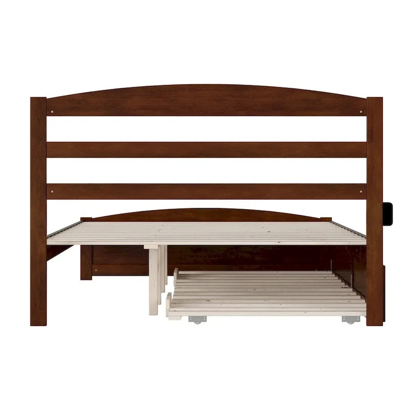 Solid Wood Platform Bed with Footboard and Twin XL Trundle