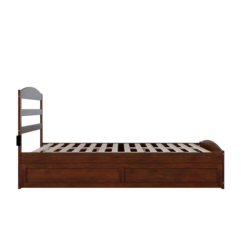 Solid Wood Platform Bed with Footboard and Twin XL Trundle