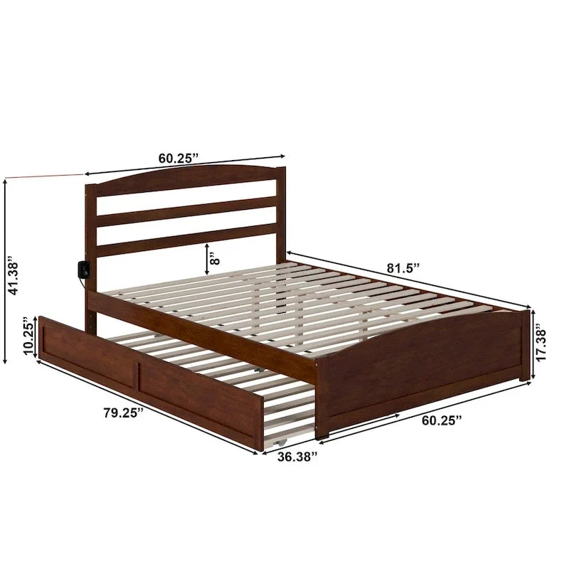 Solid Wood Platform Bed with Footboard and Twin XL Trundle