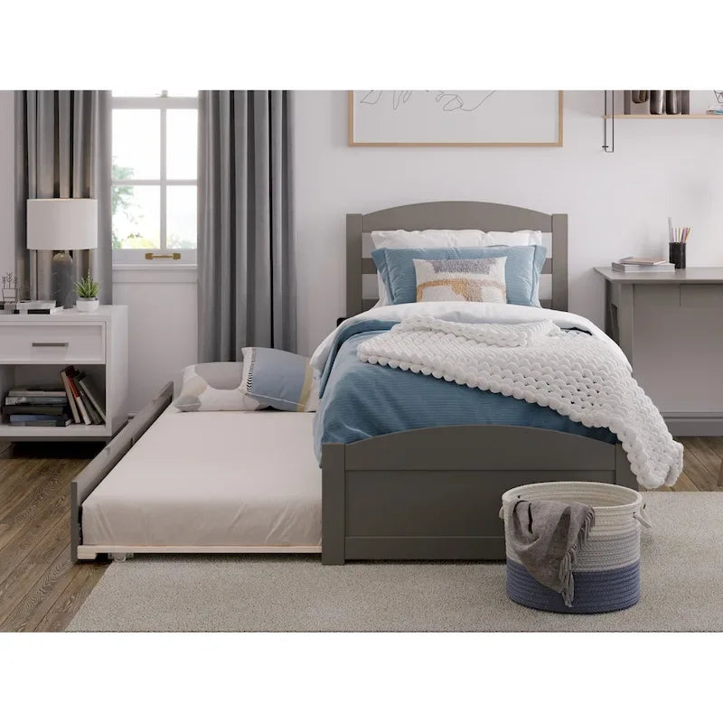 Solid Wood Platform Bed with Footboard and Twin XL Trundle