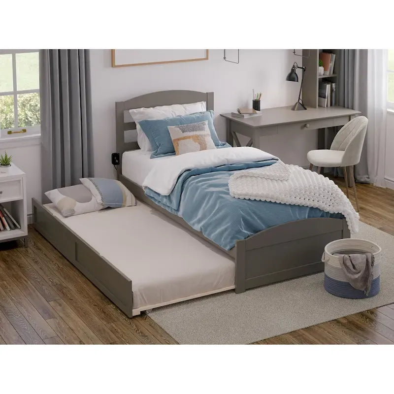 Solid Wood Platform Bed with Footboard and Twin XL Trundle