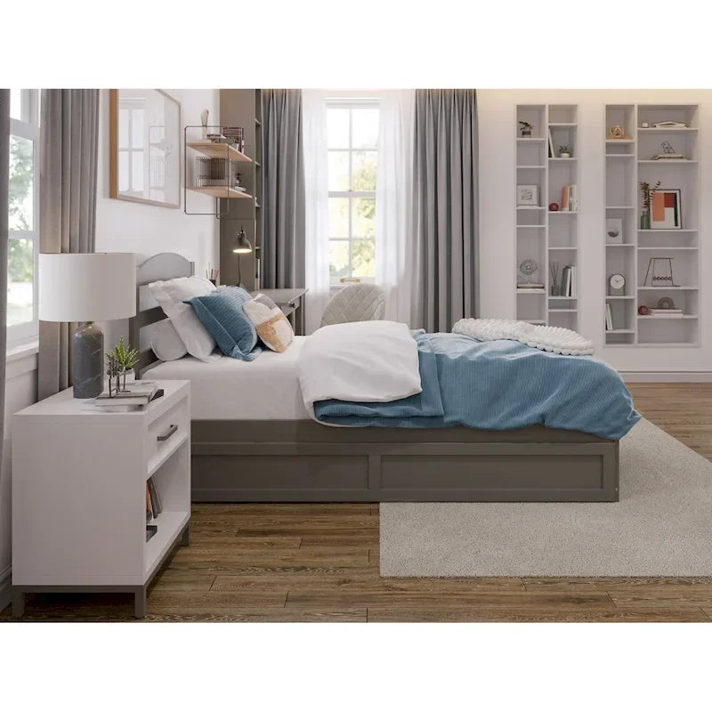 Solid Wood Platform Bed with Footboard and Twin XL Trundle