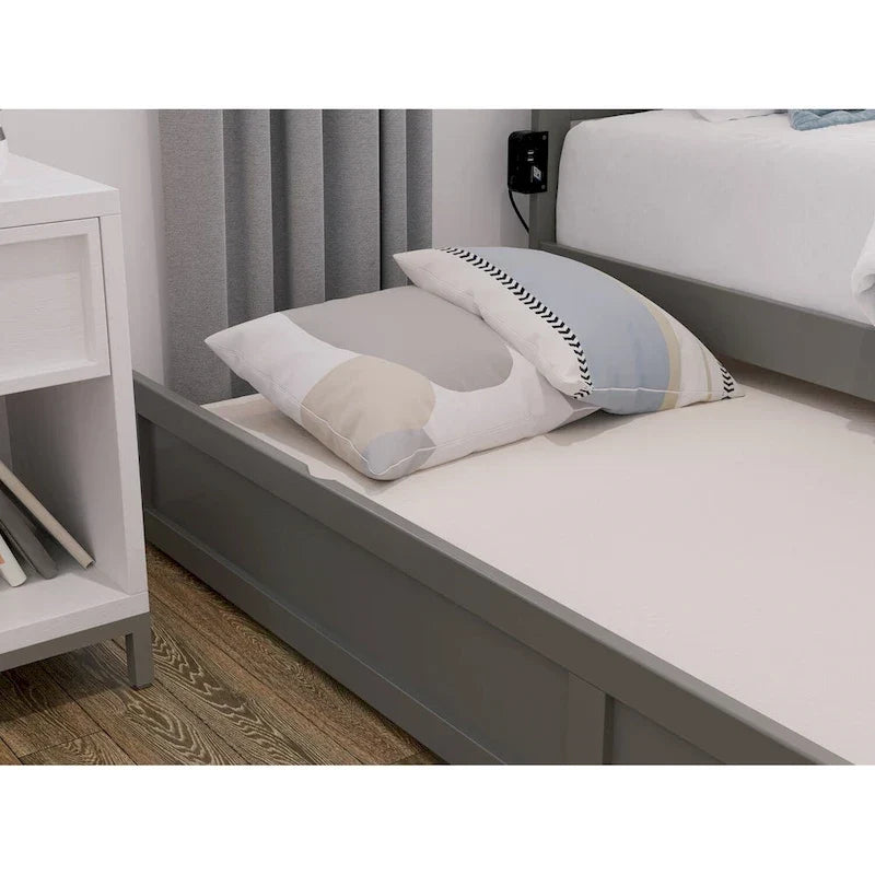 Solid Wood Platform Bed with Footboard and Twin XL Trundle