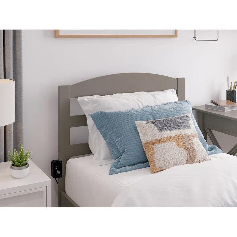 Solid Wood Platform Bed with Footboard and Twin XL Trundle