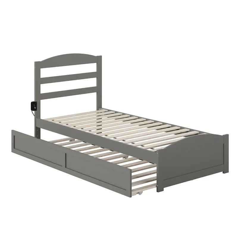 Solid Wood Platform Bed with Footboard and Twin XL Trundle