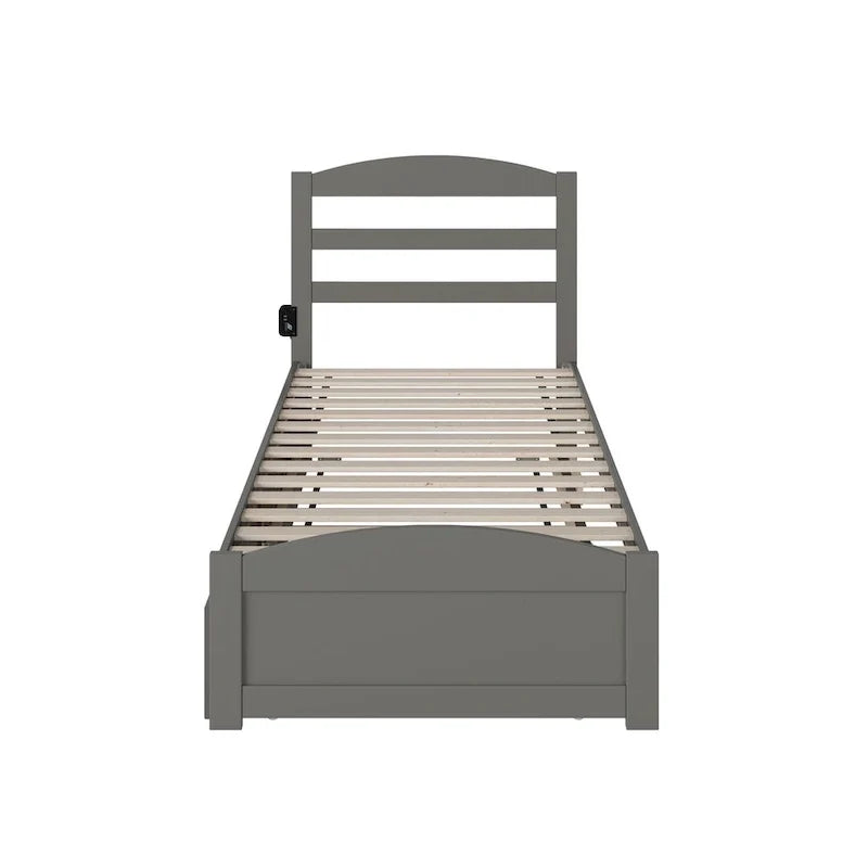 Solid Wood Platform Bed with Footboard and Twin XL Trundle