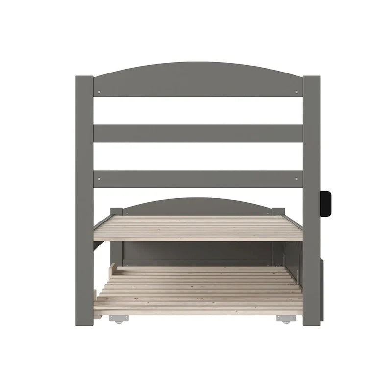 Solid Wood Platform Bed with Footboard and Twin XL Trundle