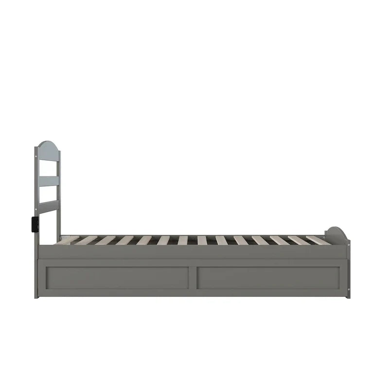 Solid Wood Platform Bed with Footboard and Twin XL Trundle