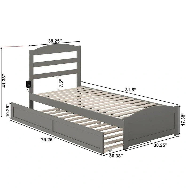 Solid Wood Platform Bed with Footboard and Twin XL Trundle