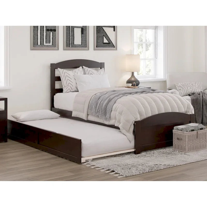 Letto a piattaforma in legno massello con pediera e letto estraibile singolo XL