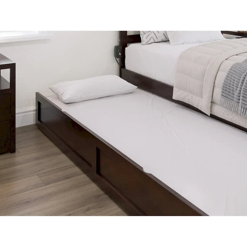 Solid Wood Platform Bed with Footboard and Twin XL Trundle