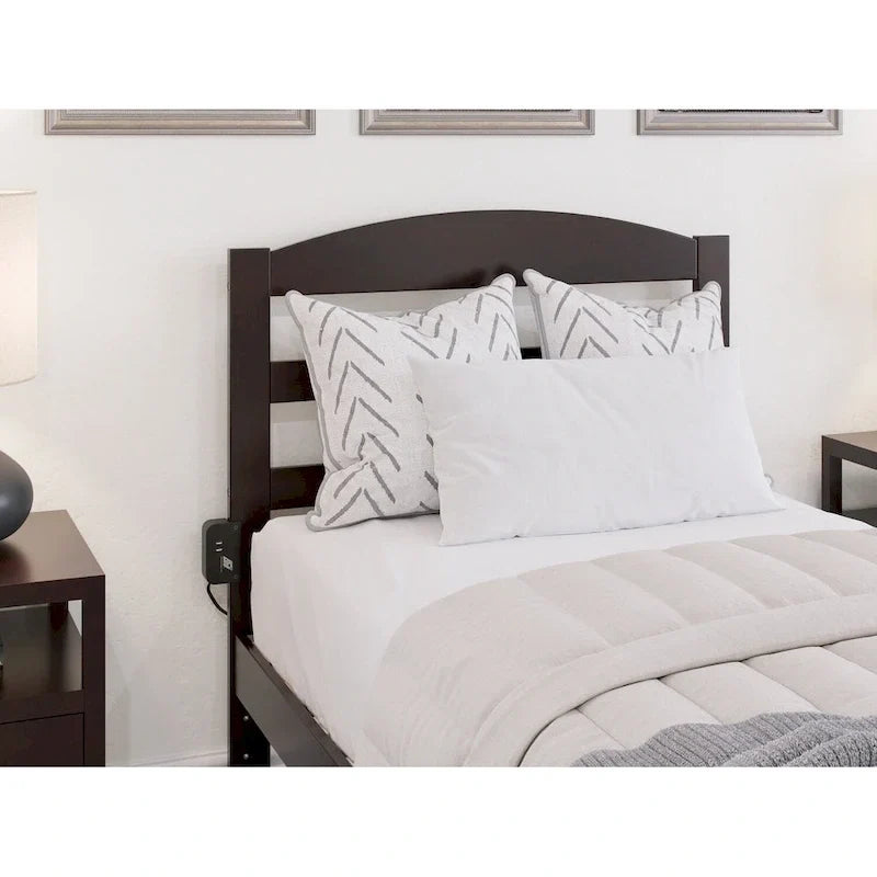 Solid Wood Platform Bed with Footboard and Twin XL Trundle