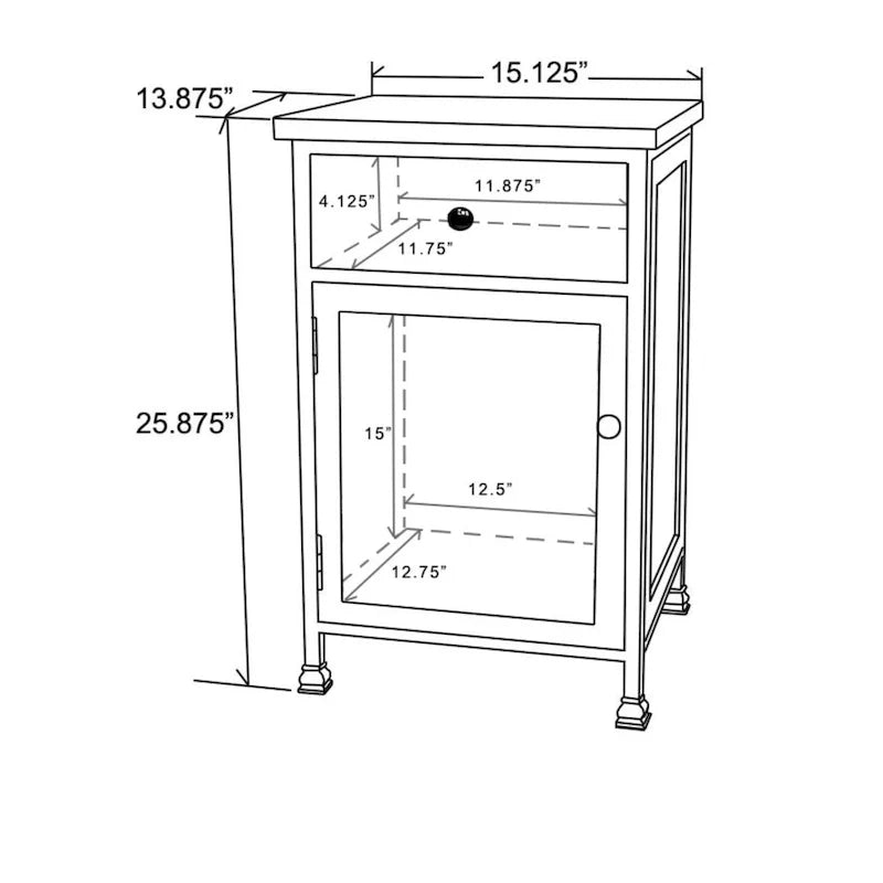 Rustic Nightstand with Drawer and 1-Door Cabinet