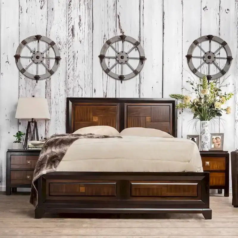 Letto rustico in legno massello color noce