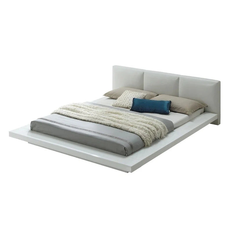 Letto imbottito bianco lucido a basso profilo