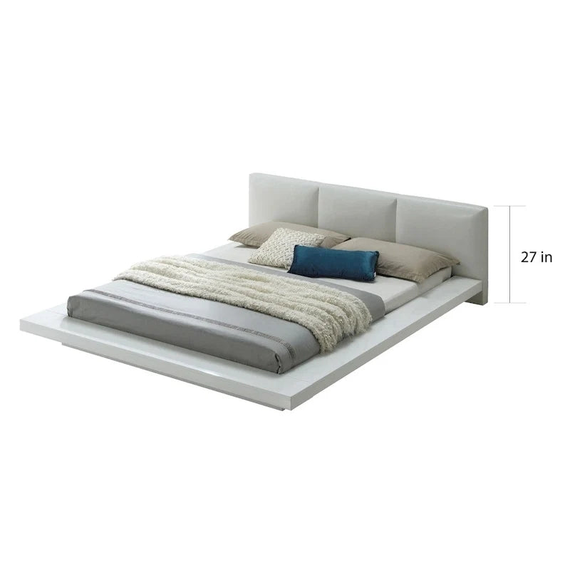 Letto imbottito bianco lucido a basso profilo