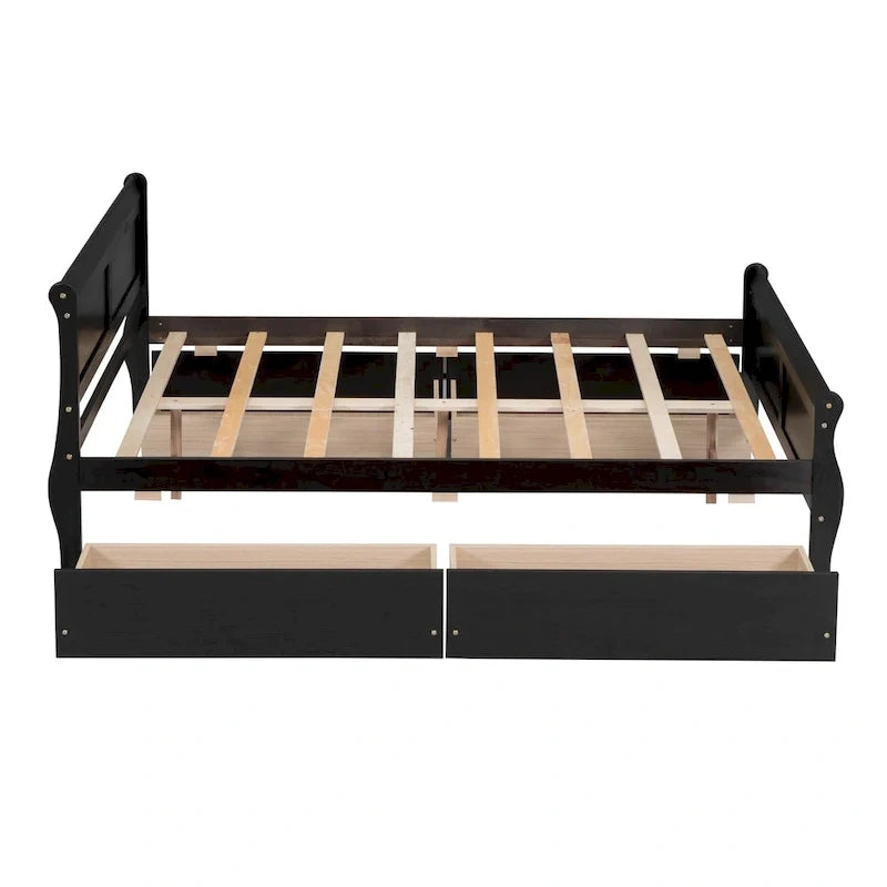 Full Size Wood Platform Bed with 4 Drawers and Streamlined Headboard
