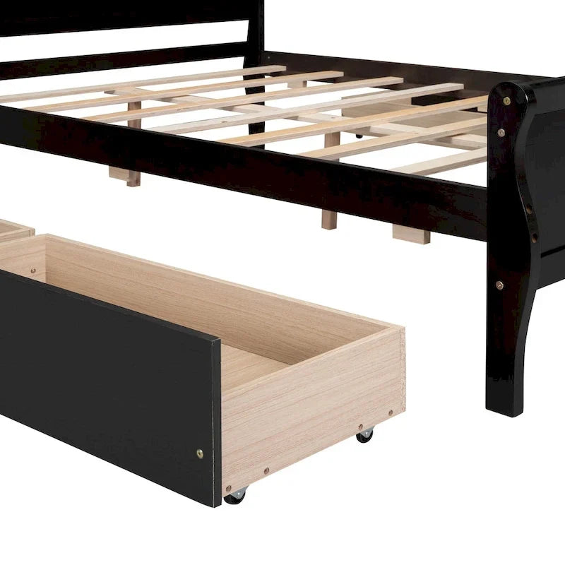 Full Size Wood Platform Bed with 4 Drawers and Streamlined Headboard
