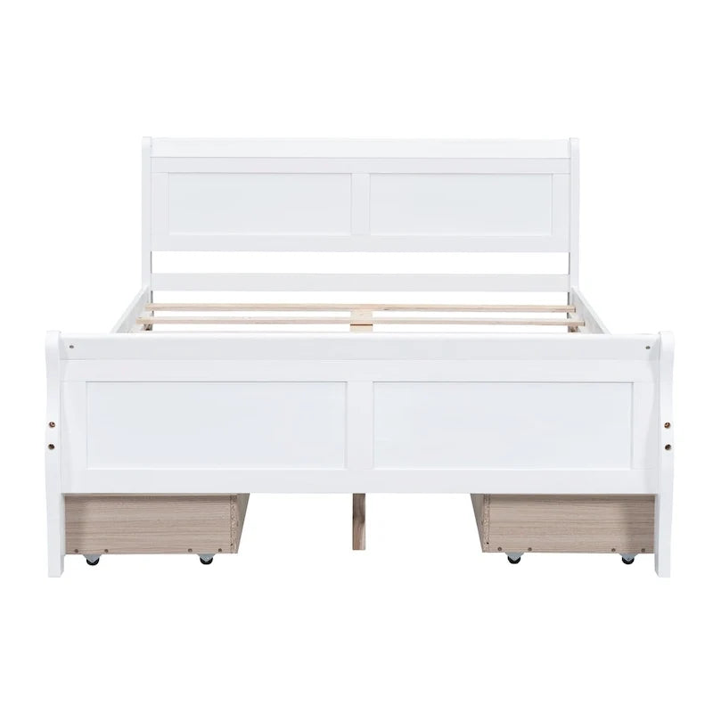 Full Size Wood Platform Bed with 4 Drawers and Streamlined Headboard