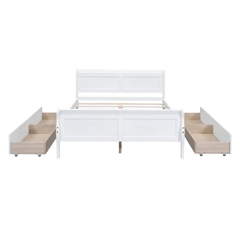 Full Size Wood Platform Bed with 4 Drawers and Streamlined Headboard