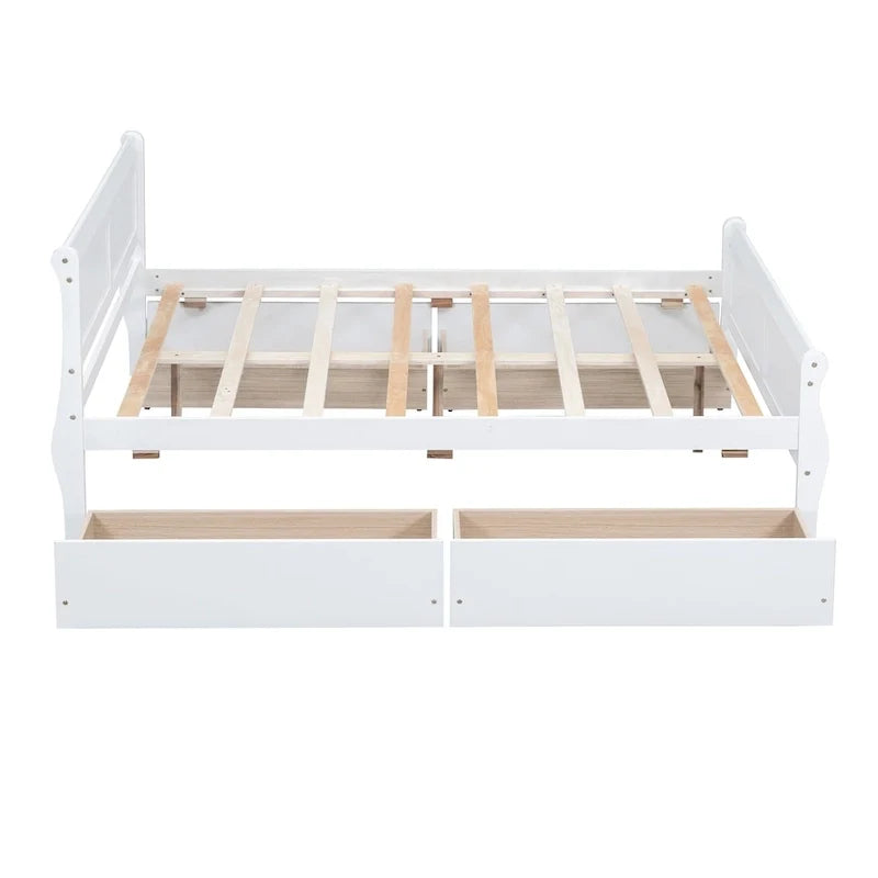 Full Size Wood Platform Bed with 4 Drawers and Streamlined Headboard