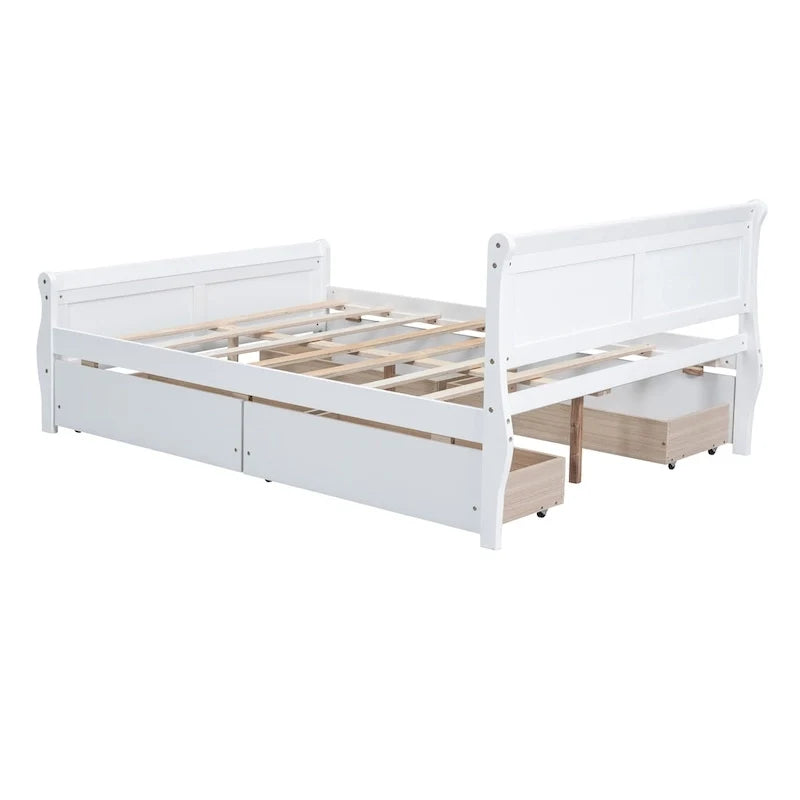 Full Size Wood Platform Bed with 4 Drawers and Streamlined Headboard