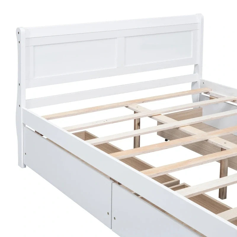Full Size Wood Platform Bed with 4 Drawers and Streamlined Headboard