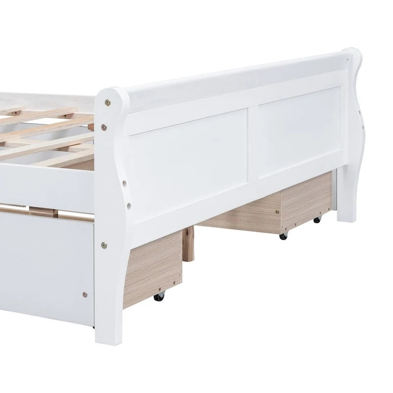 Full Size Wood Platform Bed with 4 Drawers and Streamlined Headboard