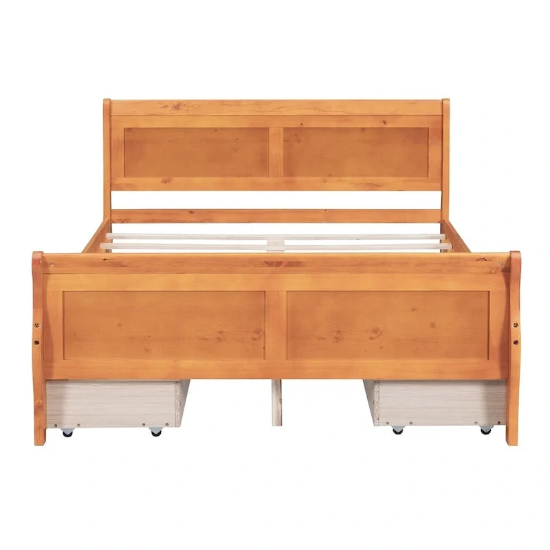 Full Size Wood Platform Bed with 4 Drawers and Streamlined Headboard