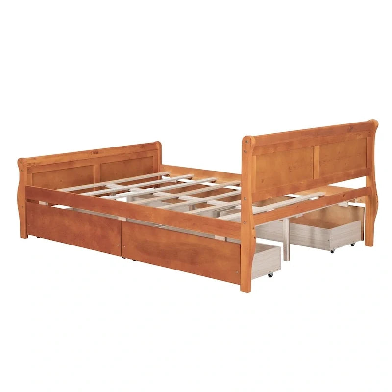 Full Size Wood Platform Bed with 4 Drawers and Streamlined Headboard